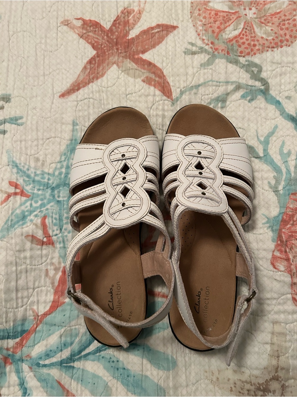 Clarks White Leather Strappy Slingback Sandals 7.5W NWOT